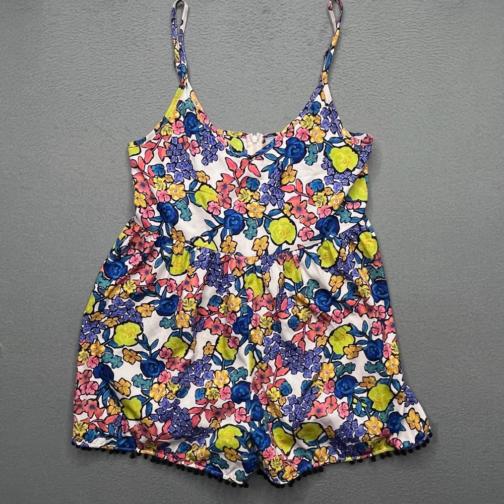 ASOS Women Romper Floral Polyester 6 Summer Beach Pom Pom Trim